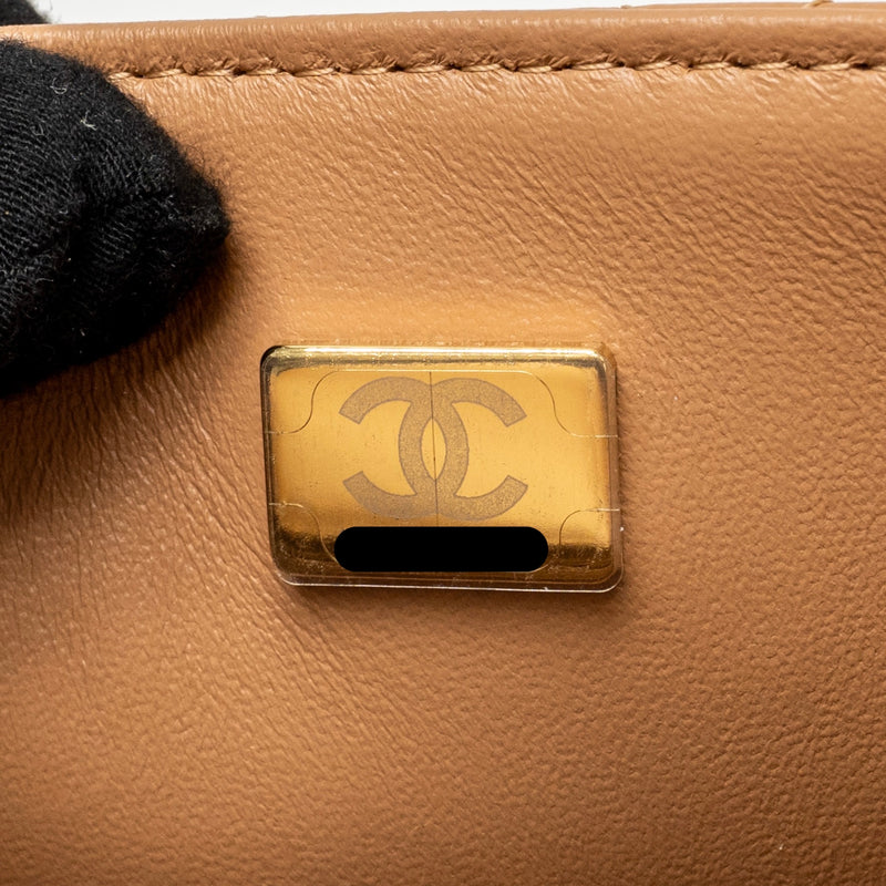Chanel Top Handle Mini Rectangular Flap Bag Lambskin Caramel LGHW(microchip)