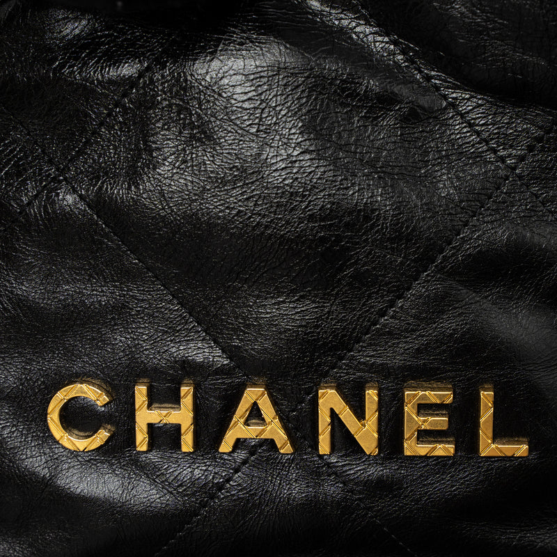 Chanel 23S Mini 22 Bag with Pearl Shiny Calfskin Black Brushed GHW (Microchip)