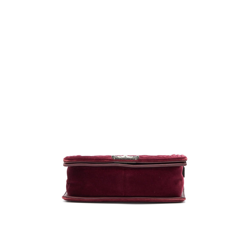 Chanel Medium Boy Bag Velvet Dark Red Ruthenium SHW