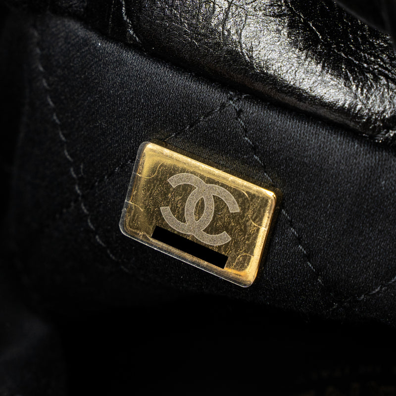 Chanel 23S Mini 22 Bag with Pearl Shiny Calfskin Black Brushed GHW (Microchip)