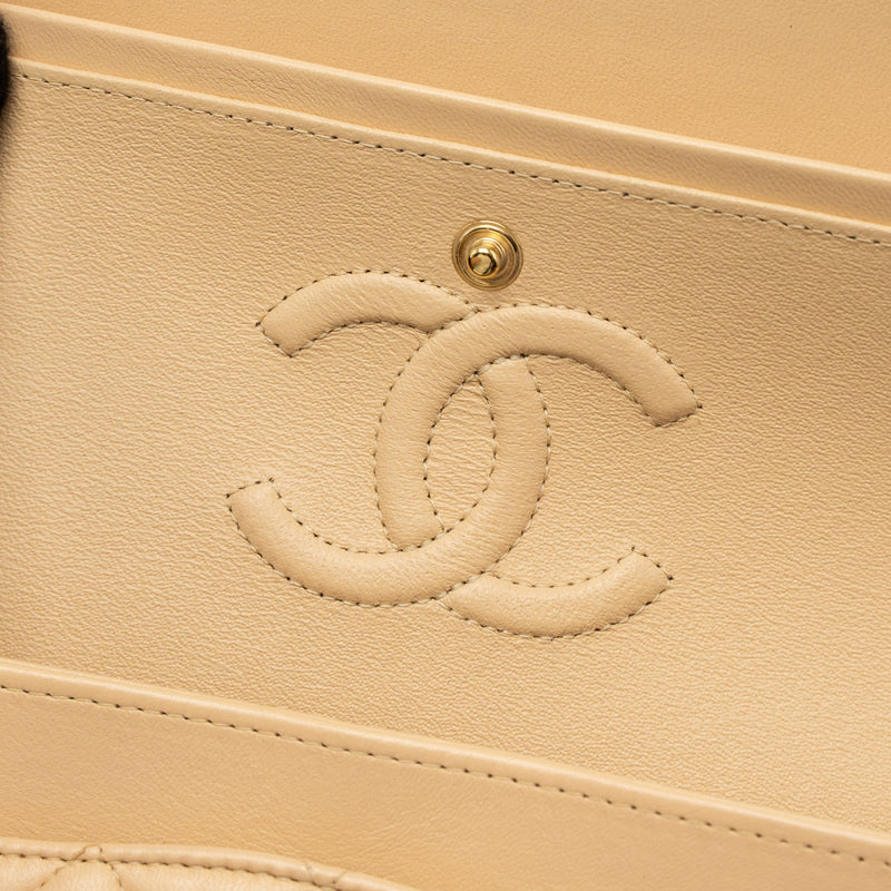 Chanel Small Classic Flap Bag Lambskin Beige GHW