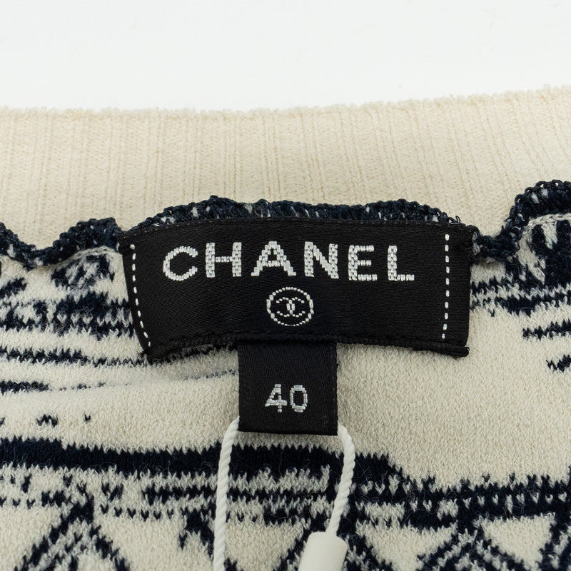 Chanel Size 40 18C Pullover Cotton/ Viscose Navy/Ecru