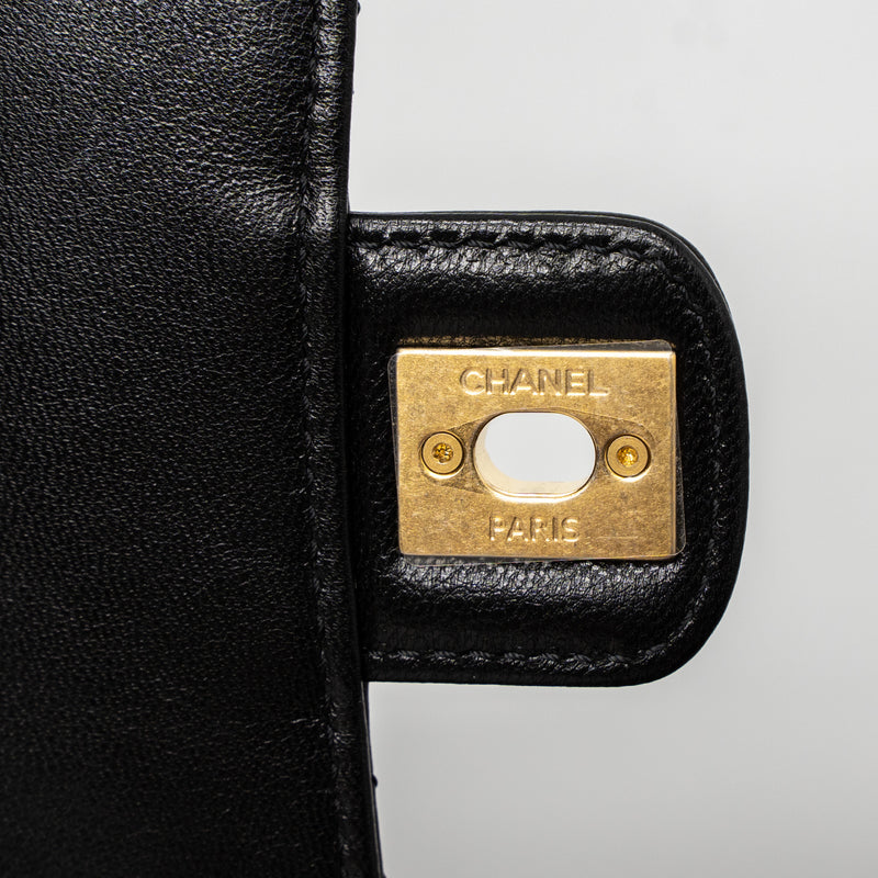 Chanel 22K Retro New Classic Square Mini Flap Bag Goatskin Black Brushed GHW (Microchip)