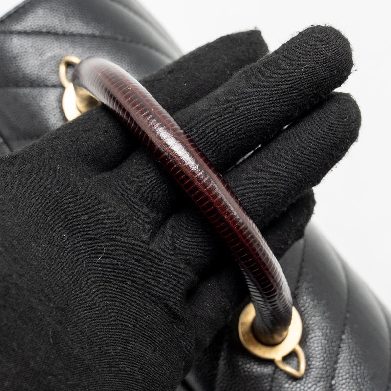 Chanel small coco handle with lizard embossed handle chevron caviar black GHW