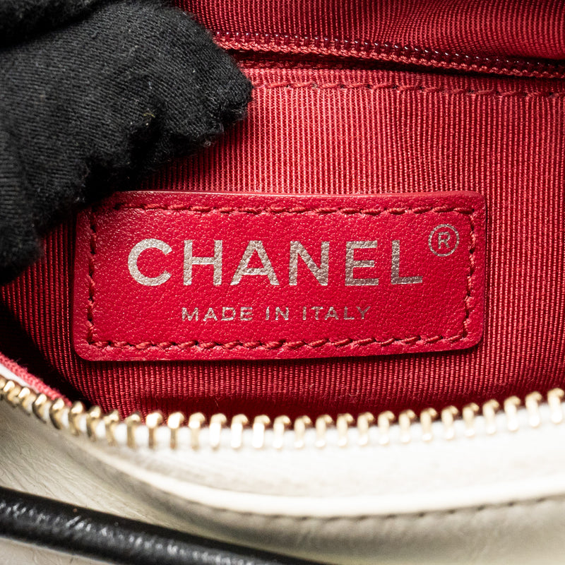 CHANEL Small Gabrielle Hobo Bag Aged Calfskin White/Black Multicolour Hardware