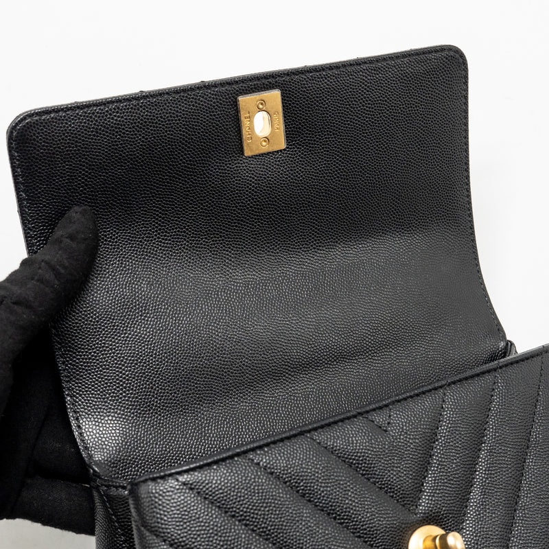 Chanel small coco handle with lizard embossed handle chevron caviar black GHW