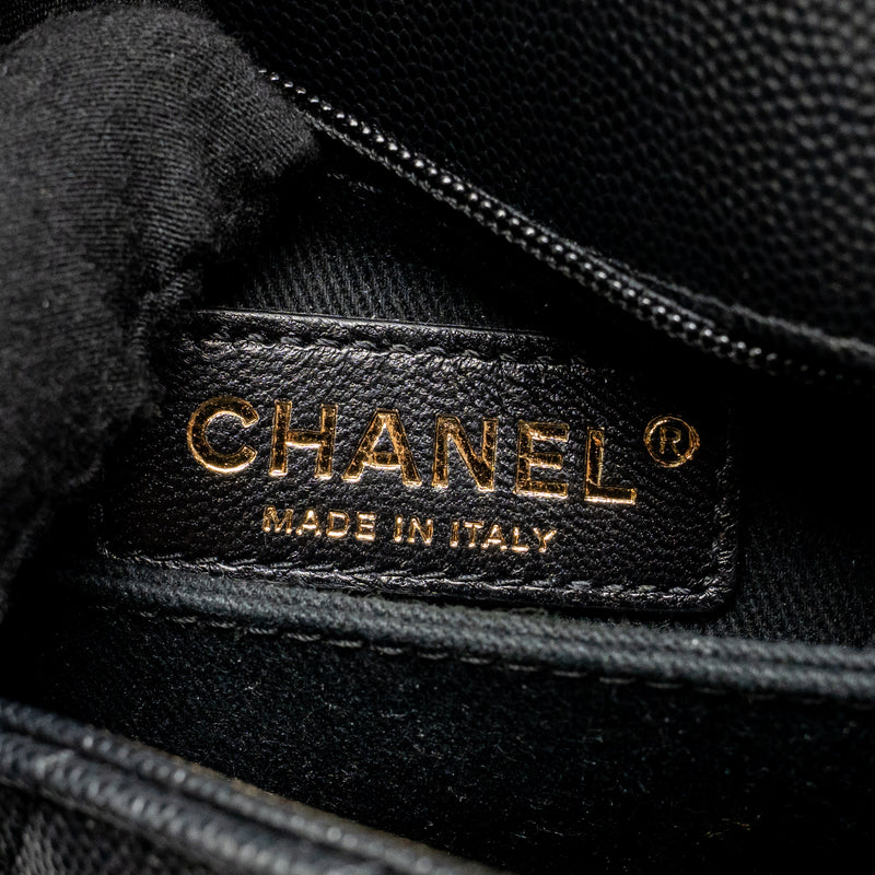 Chanel small coco handle with lizard embossed handle chevron caviar black GHW