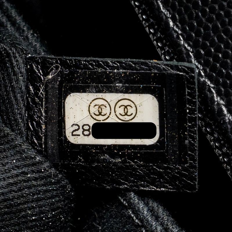 Chanel small coco handle with lizard embossed handle chevron caviar black GHW