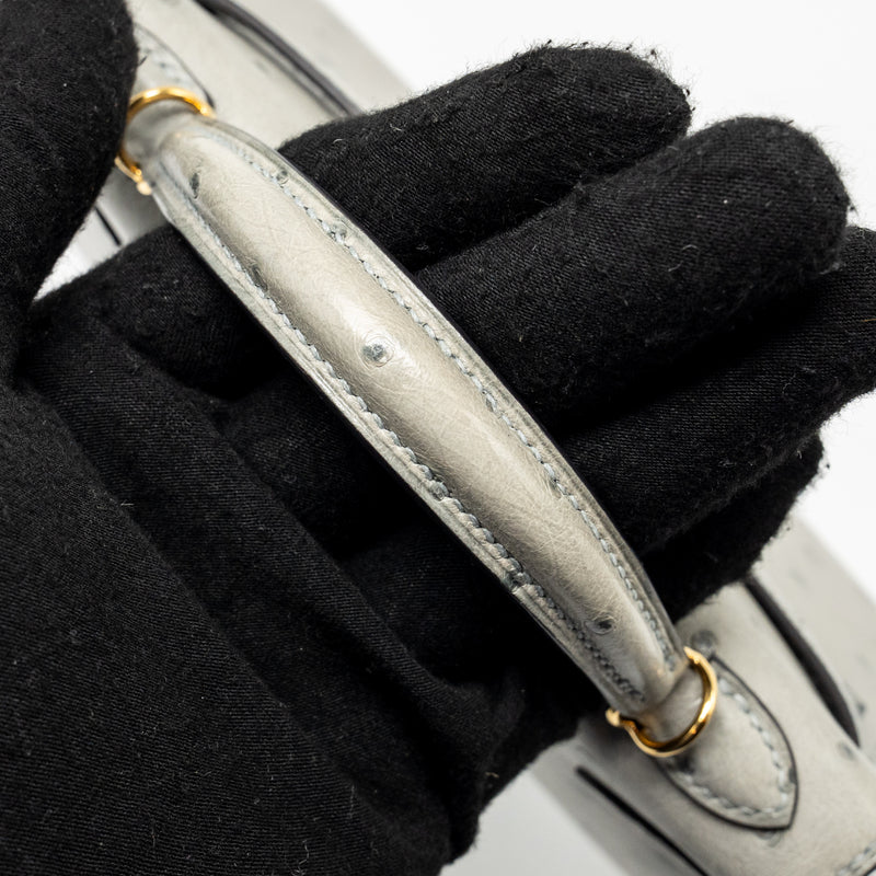 Hermes Mini Kelly II Ostrich Blue Glazier GHW Stamp Y