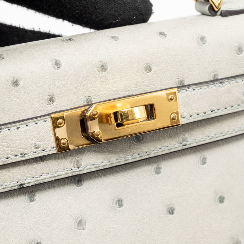 Hermes Mini Kelly II Ostrich Blue Glazier GHW Stamp Y