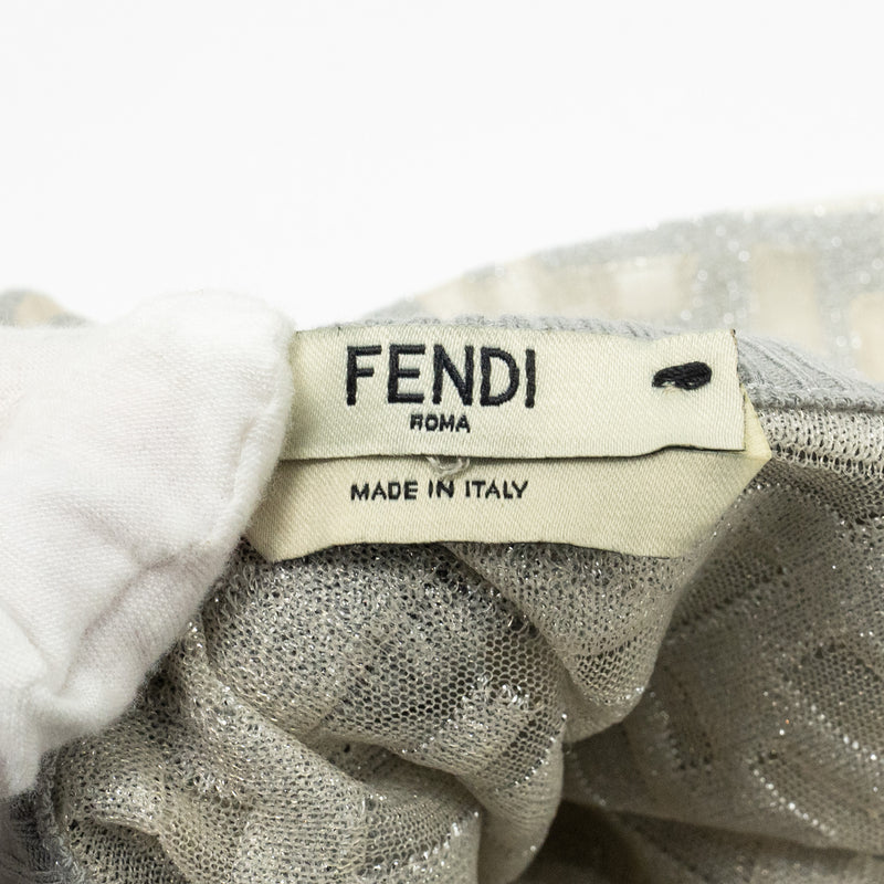 Fendi size 38 Zucca-Jacquard top Viscose / Polyester light grey