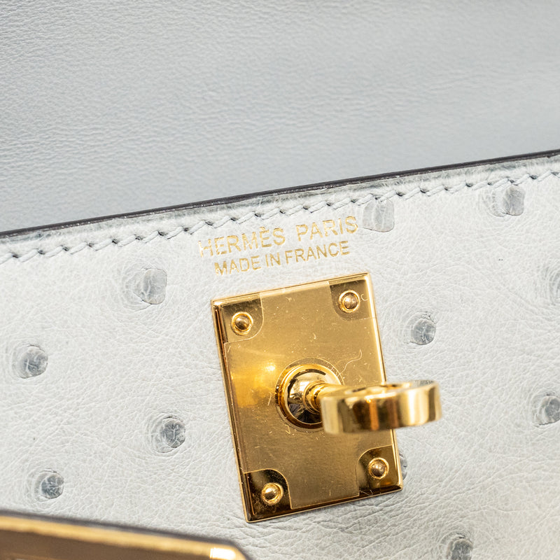 Hermes Mini Kelly II Ostrich Blue Glazier GHW Stamp Y