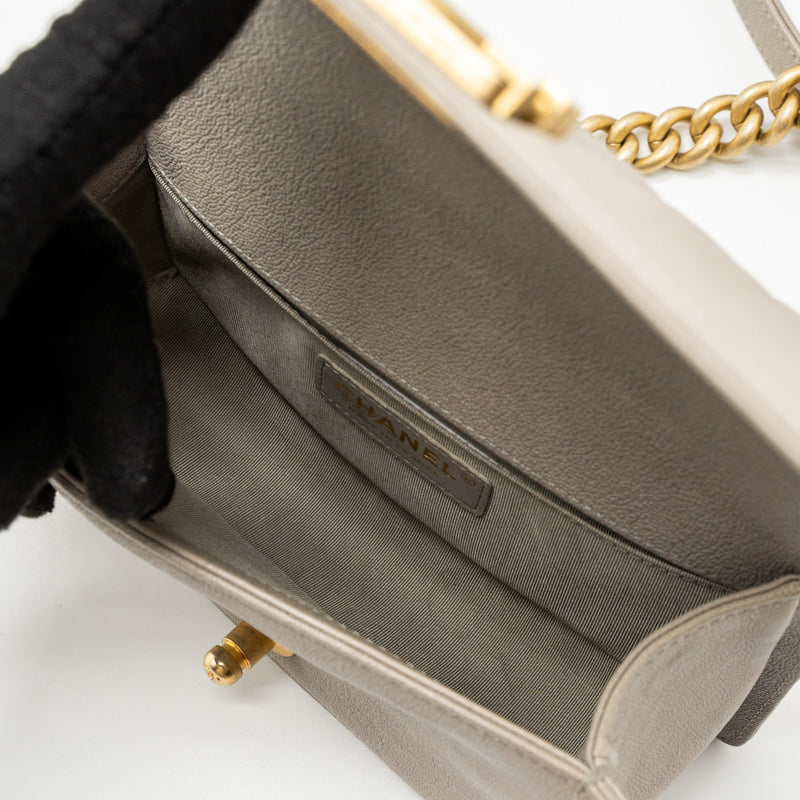 Chanel Small Boy Bag Caviar Light Grey GHW