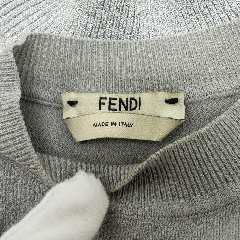 Fendi size 38 Zucca-Jacquard top Viscose / Polyester light grey