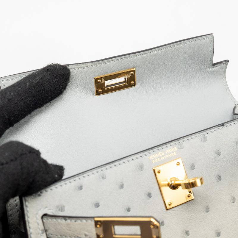 Hermes Mini Kelly II Ostrich Blue Glazier GHW Stamp Y