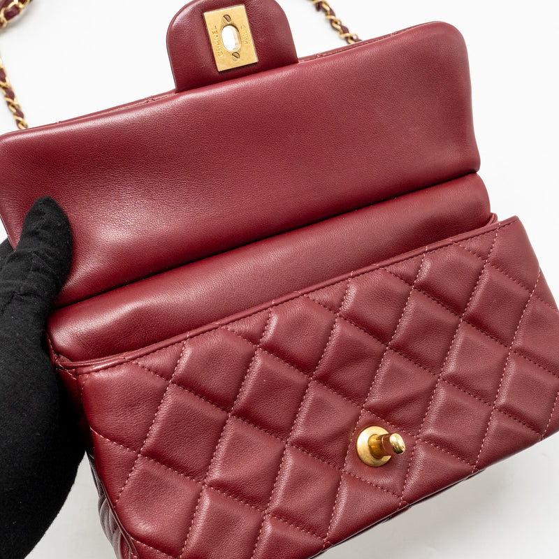 Chanel hanger flap bag lambskin dark red GHW (microchip)