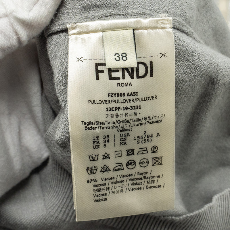 Fendi size 38 Zucca-Jacquard top Viscose / Polyester light grey