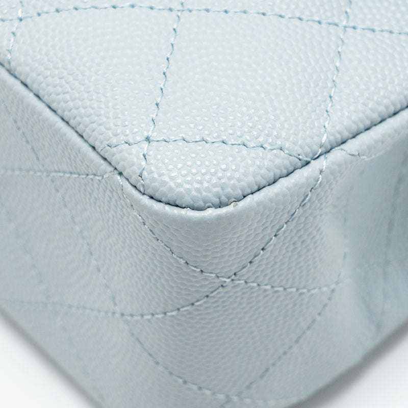 Chanel Medium Classic double flap bag caviar light blue LGHW (microchip)