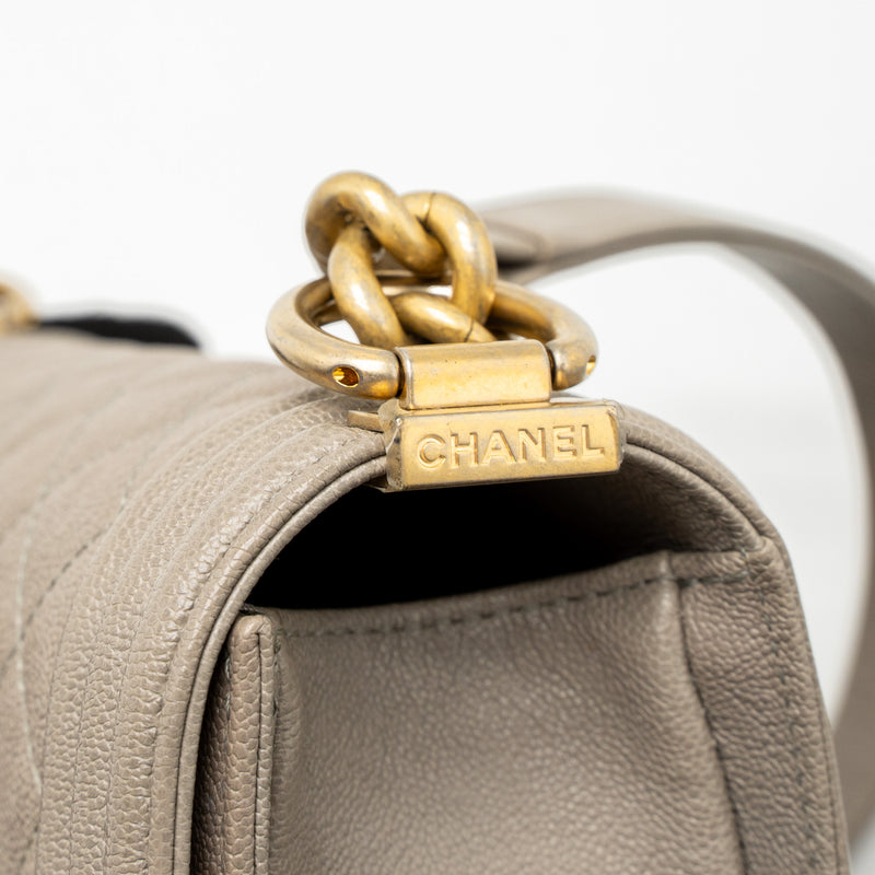Chanel Small Boy Bag Caviar Light Grey GHW