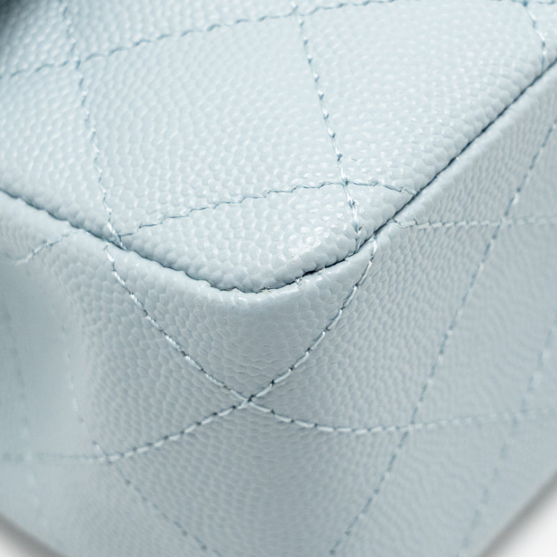 Chanel Medium Classic double flap bag caviar light blue LGHW (microchip)