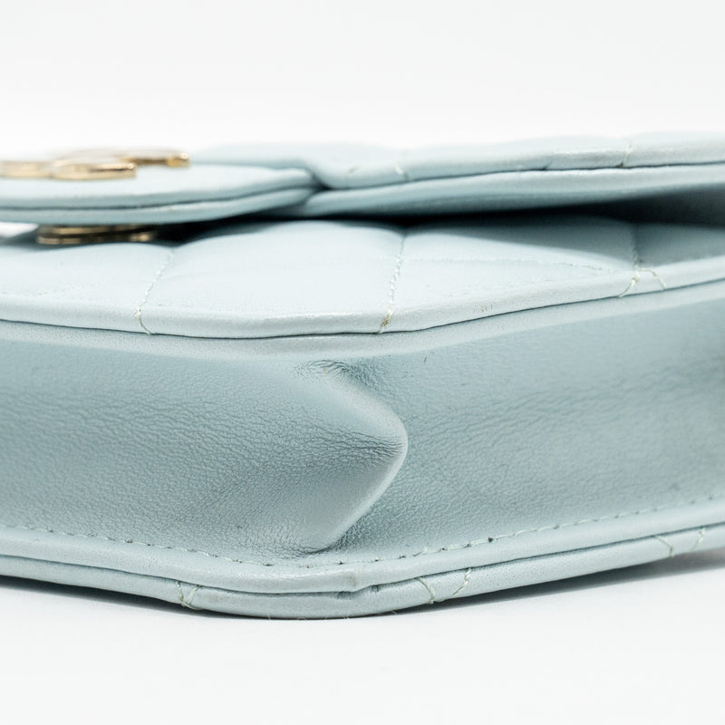 Chanel Top Handle Mini Flap Bag with Chain Lambskin Light Blue LGHW