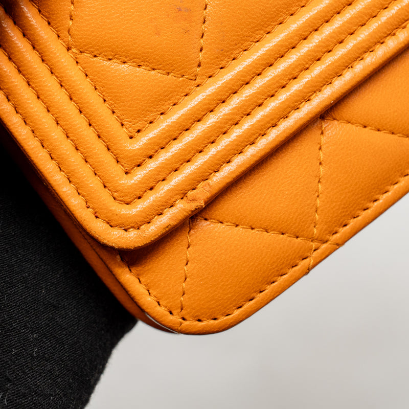 Chanel boy wallet on chain lambskin orange ruthenium silver hardware