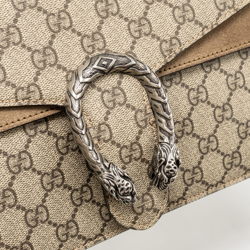 GUCCI Small Dionysus Shoulder Bag GG Supreme Canvas/ Suede Brown SHW