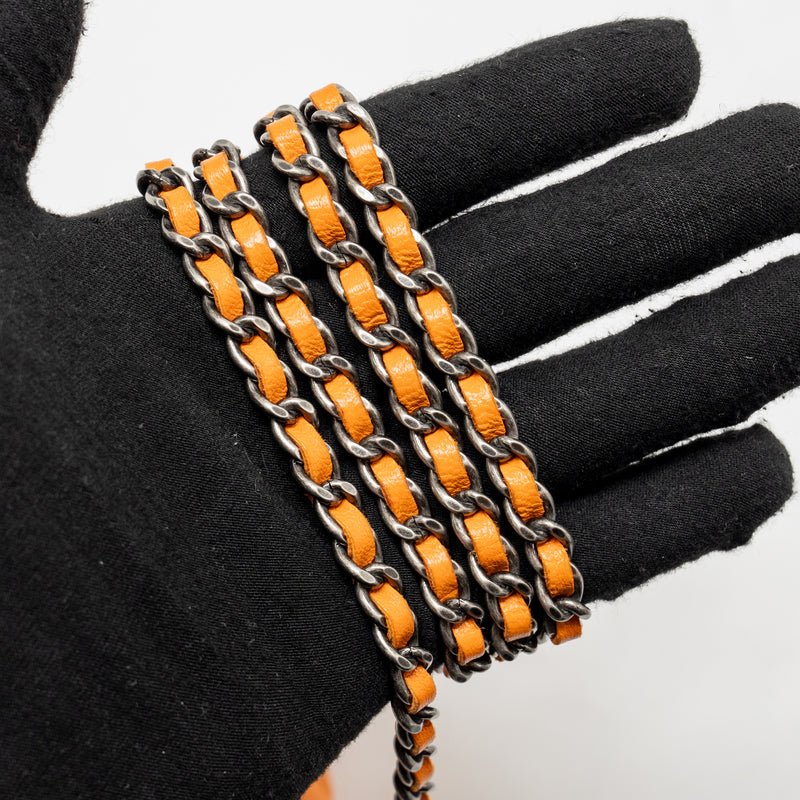 Chanel boy wallet on chain lambskin orange ruthenium silver hardware