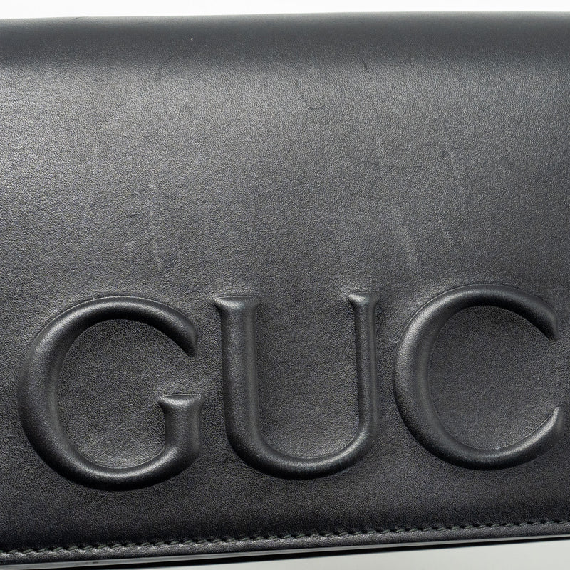 Gucci flap wallet on chain calfskin black SHW