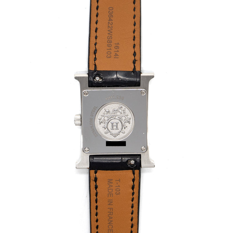 Hermes Heure H Watch, Small Model 25mm Model Of Pearl/Diamonds with Black alligator Strap SHW