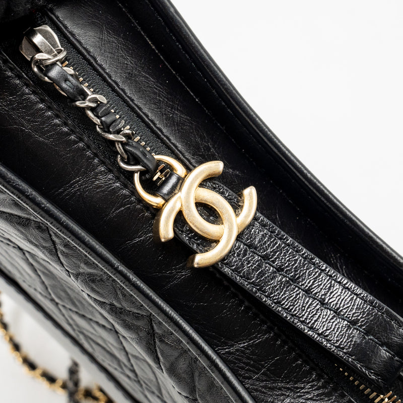 CHANEL Small Gabrielle Hobo Bag Aged Calfskin Black Multicolour Hardware