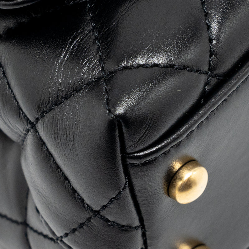 Chanel Detailed Metal Top Handle Mini Coco Handle Flap Bag Shiny Calfskin Black GHW (Microchip)