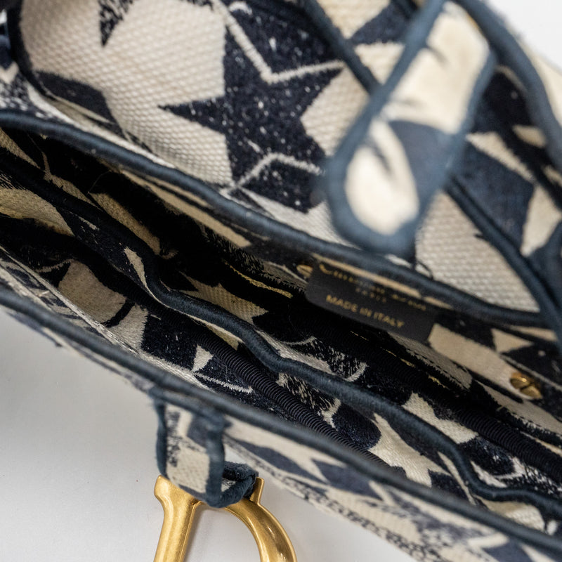 Dior saddle bag canvas limited print dark blue / white GHW