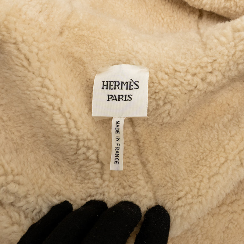Hermes Size 38 Bomber Jacket Dyed Lambskin Blanc/Coquille SHW
