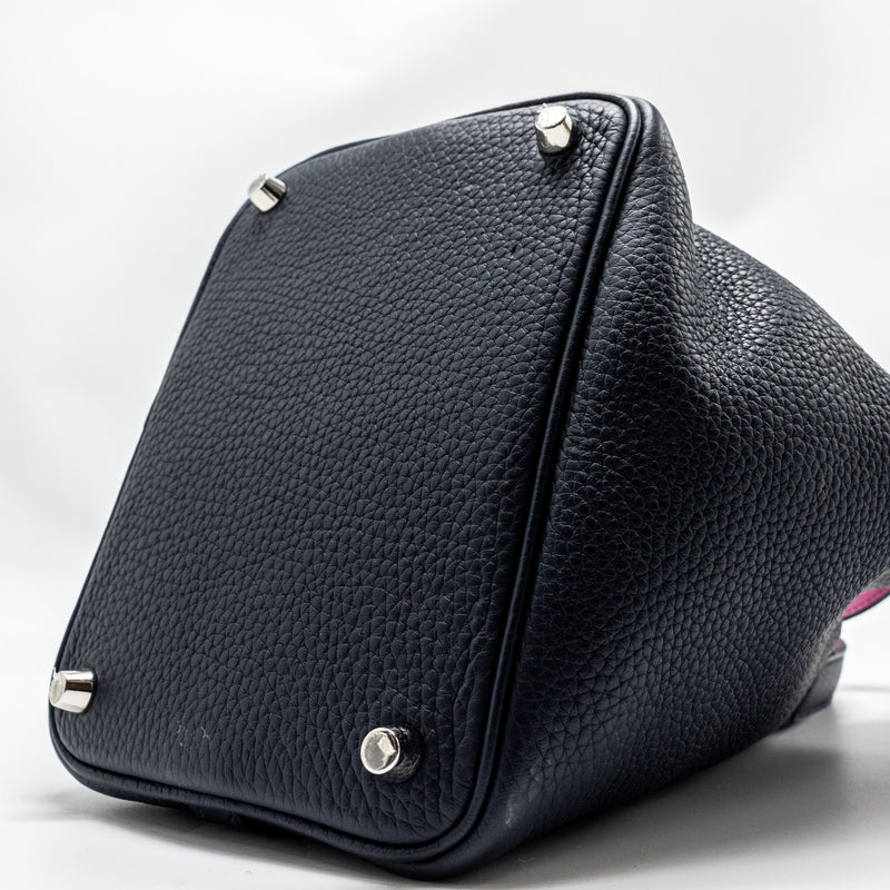 Hermes Picotin 18 lock Bag Clemence Blue Nuit / Rose Pourpre SHW Stamp A
