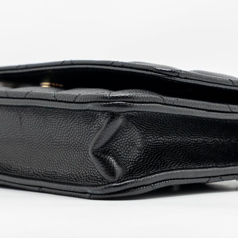Chanel CC logo quilted wallet on chain caviar black LGHW (microchip)