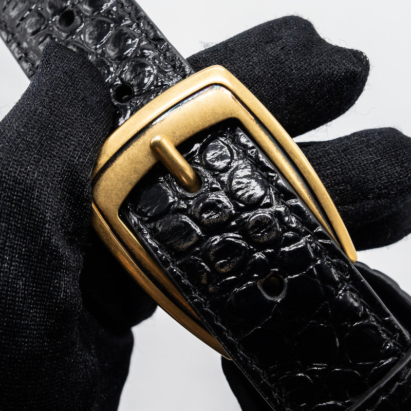 Balenciaga Ghost Sling Bag Croc Embossed Leather Black GHW