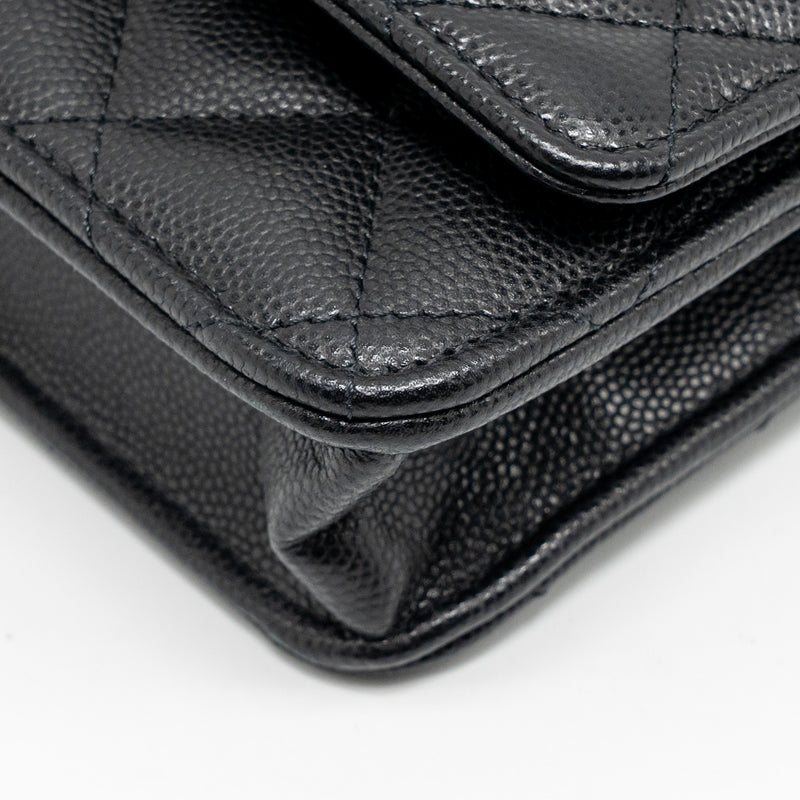 Chanel CC logo quilted wallet on chain caviar black LGHW (microchip)