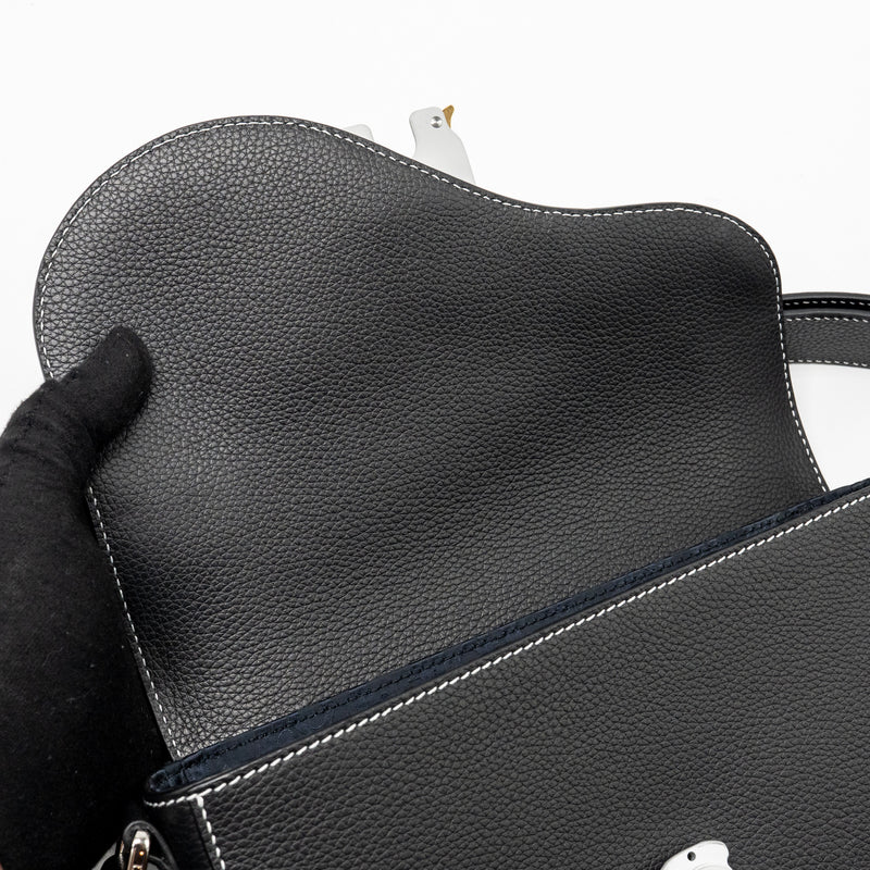 Dior Medium Saddle Flap Messenger Bag Grained Calfskin Black GHW