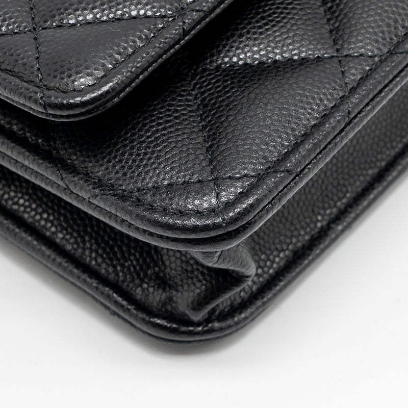 Chanel CC logo quilted wallet on chain caviar black LGHW (microchip)
