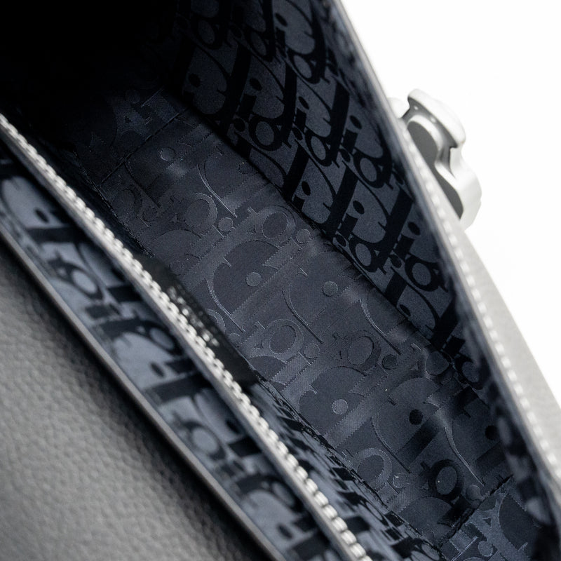 Dior Medium Saddle Flap Messenger Bag Grained Calfskin Black GHW