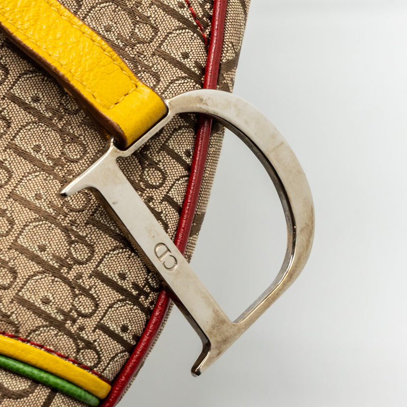 Dior Vintage Saddle Bag Canvas/ Leather Multicolour SHW
