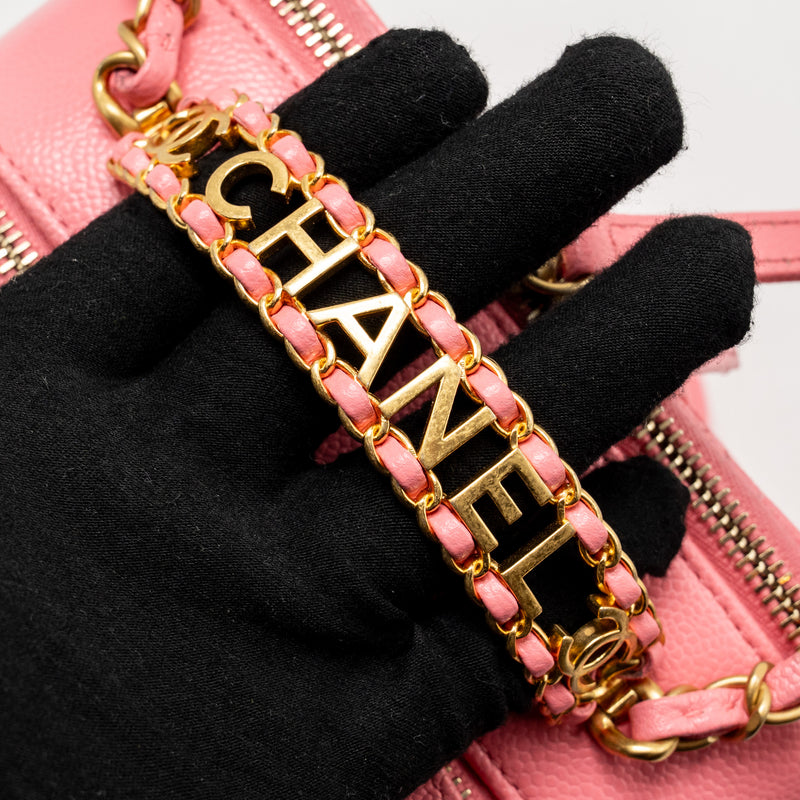 Chanel 22S Letter Top Handle Small Vanity Case Caviar Pink Brushed GHW (Microchip)