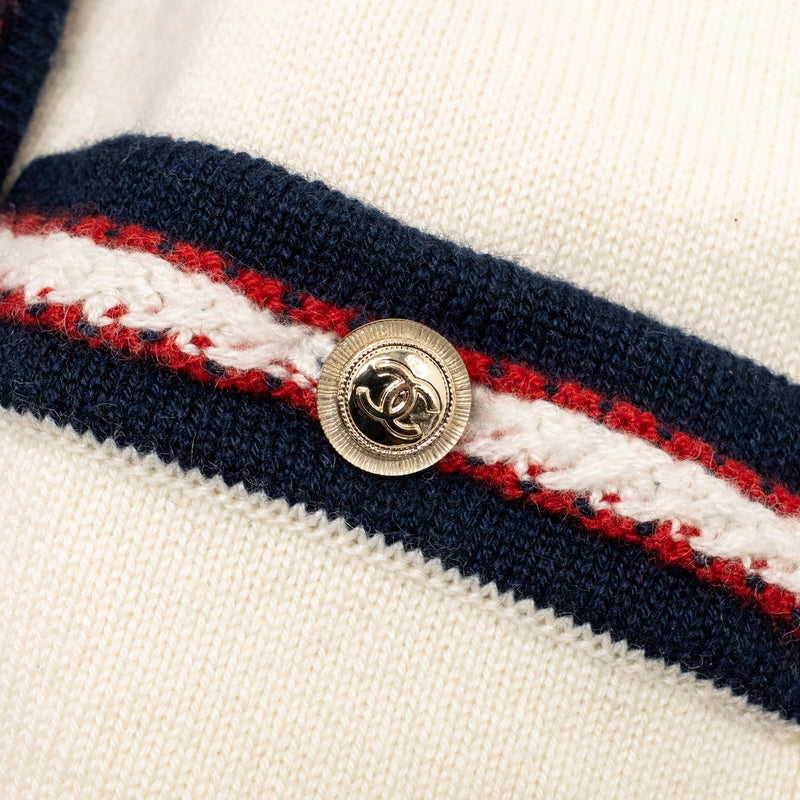 Chanel size 36 21C cardigan cashmere ecru/ red/ navy