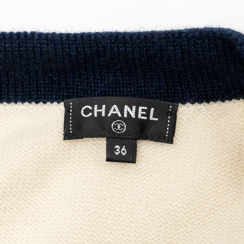 Chanel size 36 21C cardigan cashmere ecru/ red/ navy