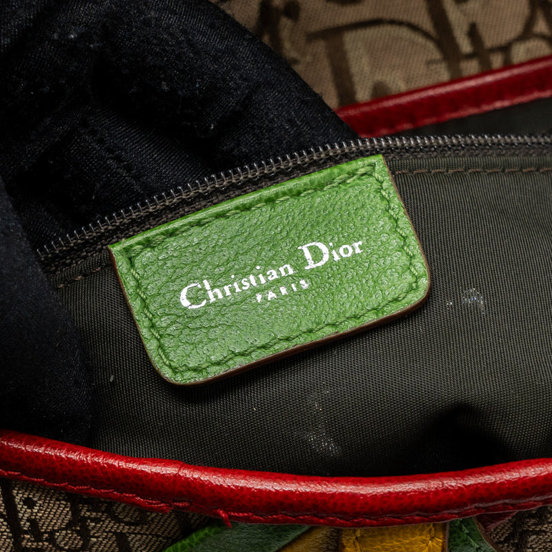 Dior Vintage Saddle Bag Canvas/ Leather Multicolour SHW