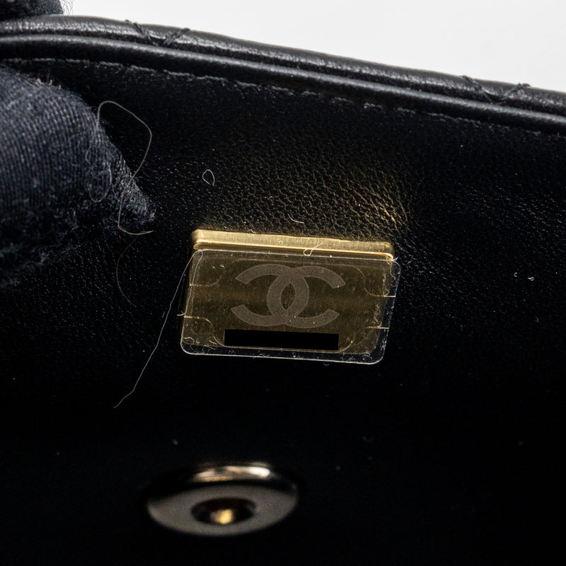 Chanel 23K Leather Chain Top Handle Mini Rectangular Flap Bag Lambskin Black LGHW (microchip)