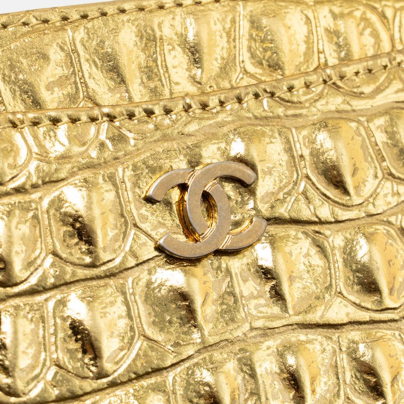Chanel card holder croc-embossed calfskin gold metallic GHW