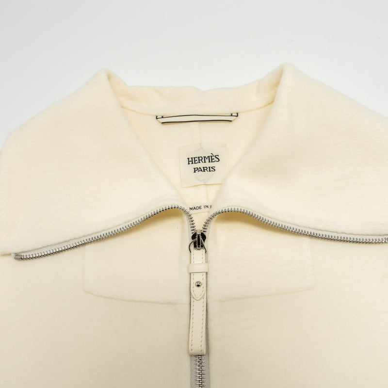 Hermes Size 32 Cashmere Coat White