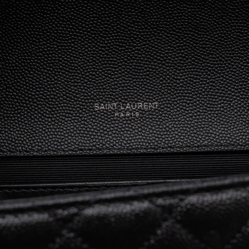 Saint Laurent/YSL Envelope Medium Chain Bag Grained Calfskin Mix Matelasse Black SHW